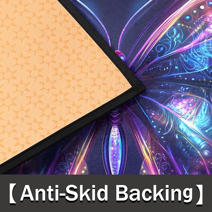 cfpolar Non-Slip Soft Half Round Door Mat, Glowing Purple Butterfly Semicircle Mat for Indoor Entrance Garage Bath Living Room Patio 24 x 36 in