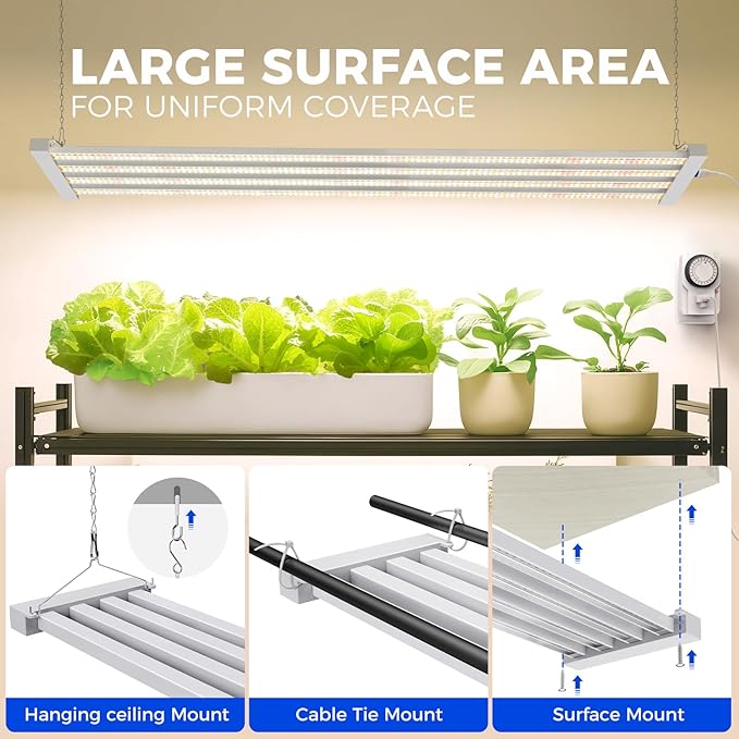Barrina TX-L84 4FT LED Grow Light, 336W (4 x 84W), 4 Panel Wider Coverage, Full Spectrum, High PPFD, Mechanical Timer, Linkable, Hanging Light, Plant Stand with Grow Light for Indoor, Seeding, 4 Packs