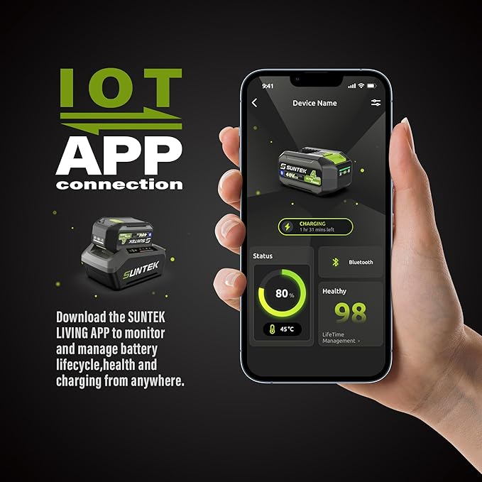 SUNTEK 40V 18-Inch Cordless Electric Lawn Mower, Digi-Brushless Walk-Behind Lawn Mowers, 4.0Ah Lithium-ion Battery and Rapid Charger Included, APP Compatible, SLM4417A