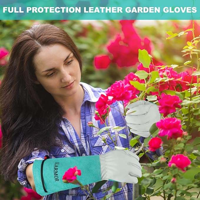 Long Gardening-Gloves Women/Men - Thorn proof Rose Pruning Heavy Duty Gauntlet (Large, Green)