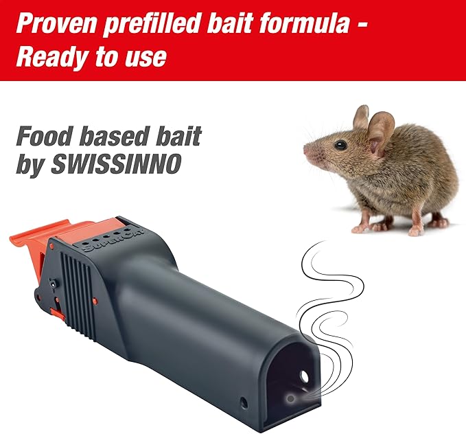 SWISSINNO Mouse Trap No See No Touch - Effective, Non-Contact + Non-Visible Catch + Kill with no-Fail catching - Pre-baited with Food Bait - Easy to Use - Reusable