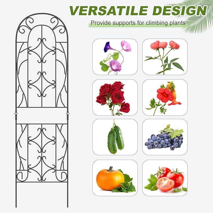4 Pack 59x16in Metal Garden Trellis for Climbing Plants,Black Large Trellis for Climbing Plants Outdoor, Roses, Vegetables Vines Flowers Support, Large Decorative Outdoor Trellis