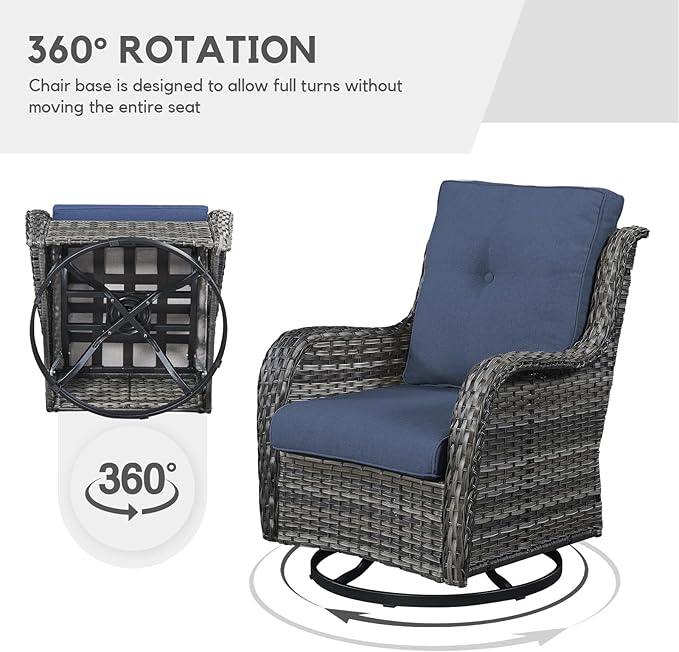Patio Furniture 4 Piece, All-Weather PE Wicker Outdoor Furniture Set with CSA Certified 30in Propane Fire Pit Table,Outdoor Patio Furniture with Swivel Rocking Chairs