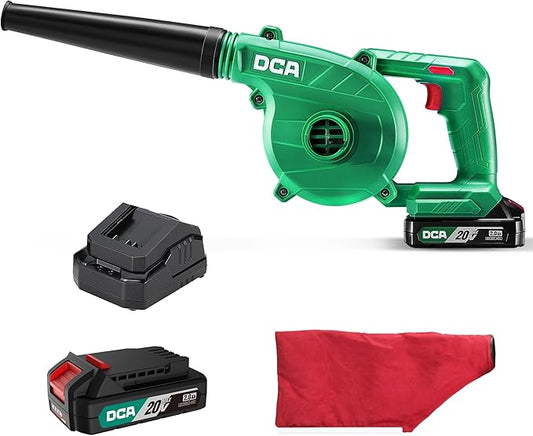 DCA 20V Brushless Blower Cordless Mini Hand Electric Vacuum,Lightweight Sweeper Vacuum with 2 Battery,Portable for Lawn Care/Dust/Pet Hair/Dust/Small Trash