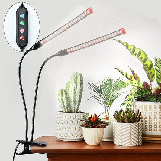 Gamechanger! 18W Power Home Plug, NOT 10W Adapter, FECiDA 2Head Clip Grow Lights for Seed Starting with Timer, Enough Bright Like Sun Full Spectrum Grow Lights for Indoor Plants, Bonsai, Seedlings