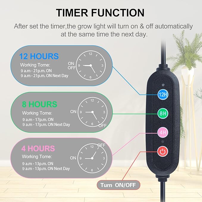Grow Light with Stand, Orchbloom Grow Lights for Indoor Plants 75W, Natural Sunlight Full Spectrum Plant Growing Lamps for Houseplants & Bonsai Tree, 4/8/12 Hr Timer Plant Light Auto On/Off Everyday