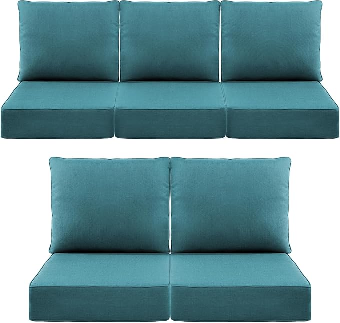 Luxury 6" Outdoor Cushions for Patio Furniture, 24x24x6 Thick Seat Cushion Set of 5, Fade Resistant Couch Chair Replacement Cushions High Density Deep Wicker Chair Cushion w/Removable Cover, Green