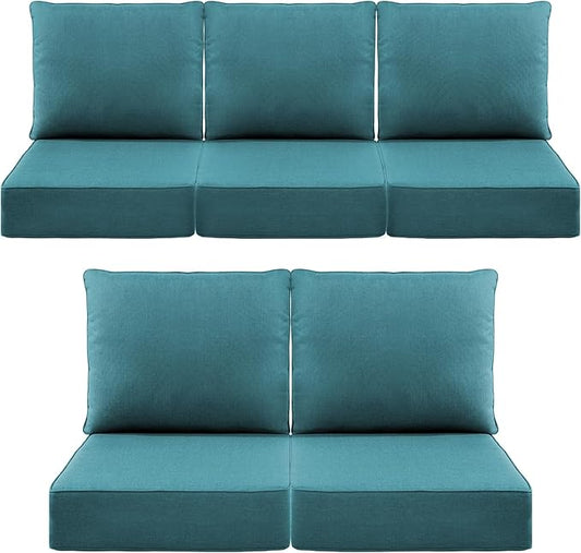 Luxury 6" Outdoor Cushions for Patio Furniture, 24x24x6 Thick Seat Cushion Set of 5, Fade Resistant Couch Chair Replacement Cushions High Density Deep Wicker Chair Cushion w/Removable Cover, Green