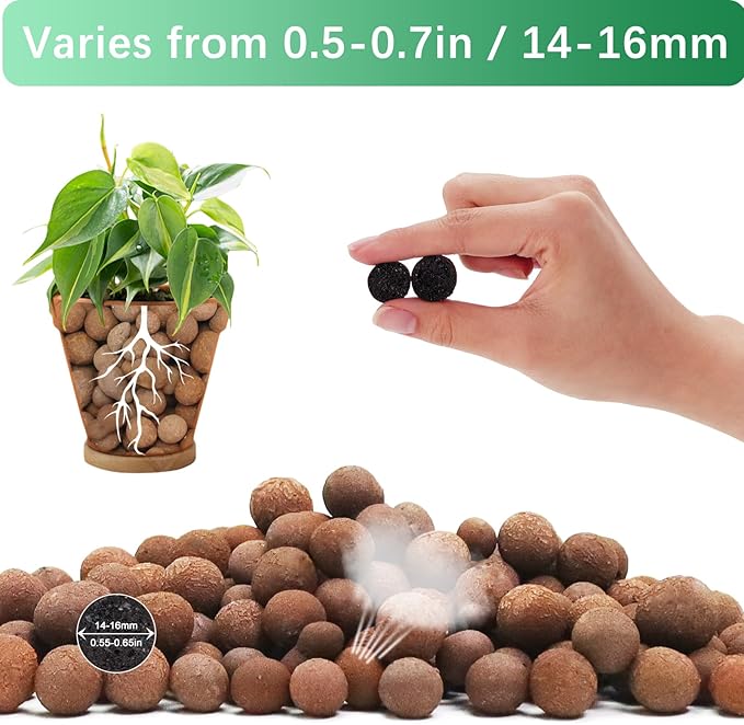 6LB Leca Clay Pebbles, 14-16mm Lightweight Expanded Clay Aggregate for Hydroponic Growing, Premium Grow Media for Orchids, Aquaponics Plants and Horticultural Drainage, Natural