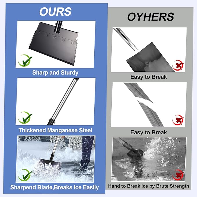 Ice Scraper, 62 Inch Flat Shovel with Adjustable Handle, Snow Shovel, Floor Scraper, Garden Cleaning Scraper, Ice Chopper, Multifunctional Weed Remover Tool for Walkway Driveway