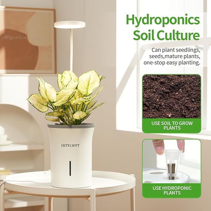 Indoor Planter Grow Light, Soil & Hydroponic Dual Mode, Automatic Timer for 3H/9H/12H, Full Spectrum 9 Dimmable Levels, Plants Germination Kit for 4 Pods, Ideal for Herbs, Flowers & Vegetables (Green)