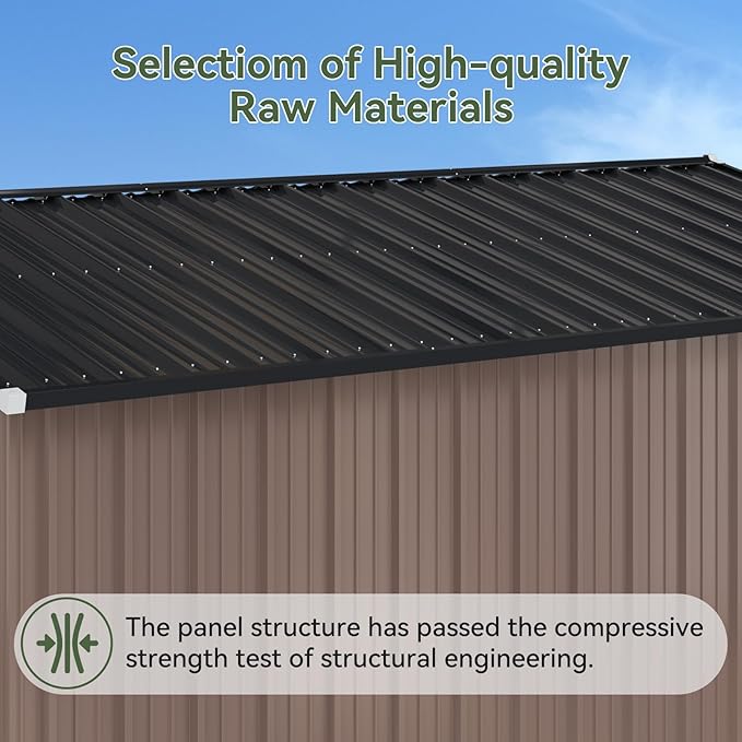 7'x5.5' Lean to Shed Galvanized Steel Storage Sheds with Side Door Waterproof Utility Shed with Sloped Roof for Mower, Bike, Garden Tools (Brown)