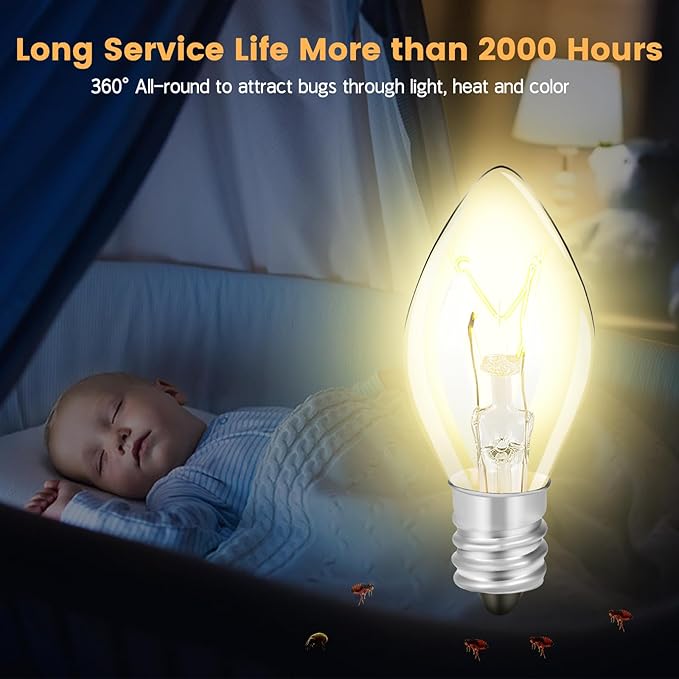 Original Flea Trap Light Bulb Replacement, 10 Pack 7W Replacement Bulbs for Flea Traps Inside Your Home, 7 Watt 120 Volt Flea Trap Bug Night Light Bulbs with Screw-in Base for Most Flea Trap Lamp