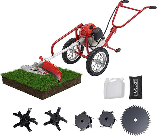 49CC 2-Stroke Gas Powered Lawn Mower, Hand Push Lawn Mower Trimmer, Brush Mower Gasoline Brush Broom Sweeping Machine, Gas Brush Cutter String Trimmer for Yard