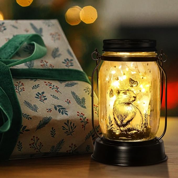 Capybara Gifts for Women/Men Capybara Solar Lanterns Mom Grandma Birthday Present Lantern Memorial Lights Solar Garden Decoration Outside for Yard, Patio,Backyard,Porch Torches