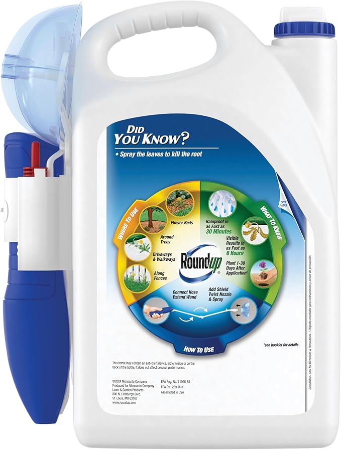 Roundup Weed & Grass Killer₄ with Sure Shot Wand, Use in and Around Flower Beds, Trees, and Driveways, 1 gal.