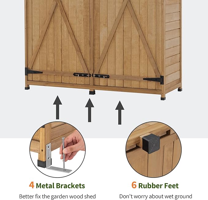 MCombo Outdoor Storage Cabinet with Shelves, Wood Garden Shed with Floor, Outside Tool Shed with 2 Lockable Doors for Yard Patio Lawn, 1400 (Natural)