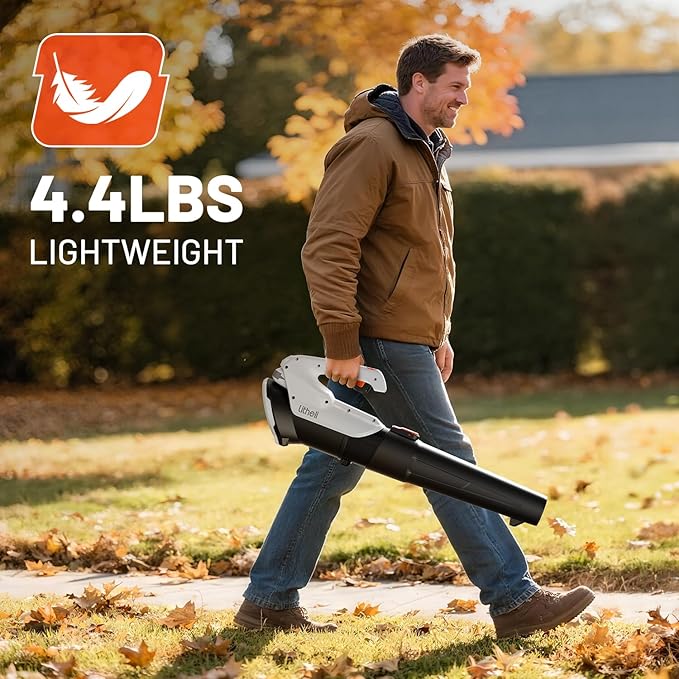 Litheli 20V Cordless Leaf Blower Battery Powered Leaf Blower, 2.0 Ah Battery Lightweight 2 Speed Mode Electric Blowers for Lawn Care, Patio, Snow, Dust, Blowing Leaves