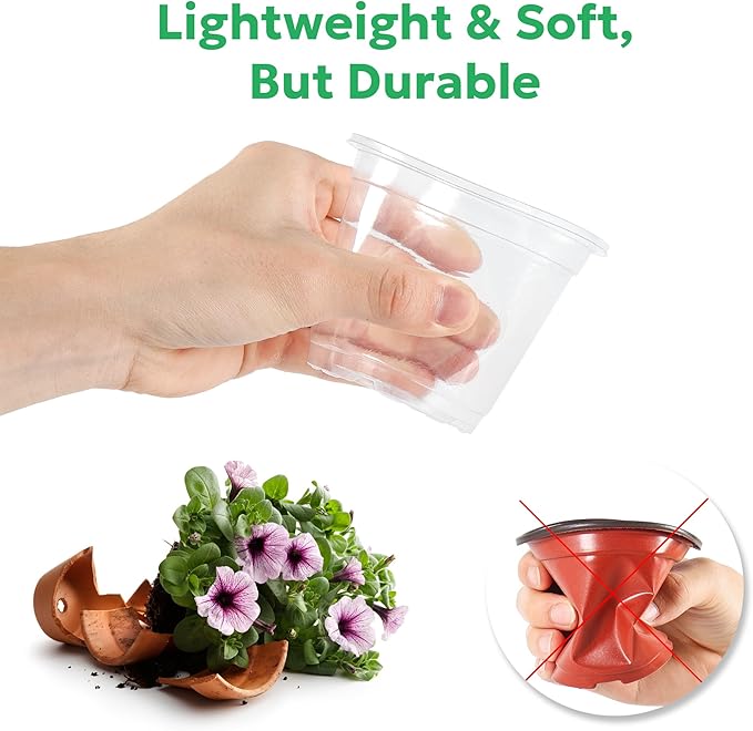 30 Packs 5 Inch Reinforced Clear Nursery Pots with Drainage Hole, Transparent Variety Pack Plastic Plant Pot Seedling Planter Seed Starter Flower