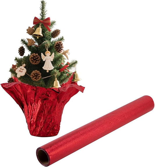 Adnee 10 Yard Floral Foil Plant Pot Covers,Matte Texture Christmas Plant Pot Foil,Red Floral Pot Wrapping Paper for Christmas Home Flower Pot DIY decor