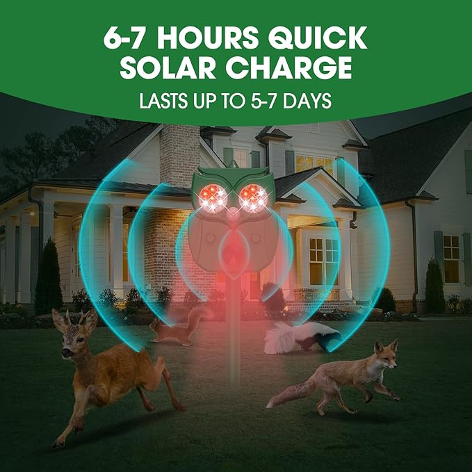 Animal Repellent, Raccoon Repellent Ultrasonic, Waterproof Motion Detection LED Flash Light, Animal Repellent Ultrasonic Outdoor for Dogs Fox Rabbit Squirrels Coyote Deer Repellent