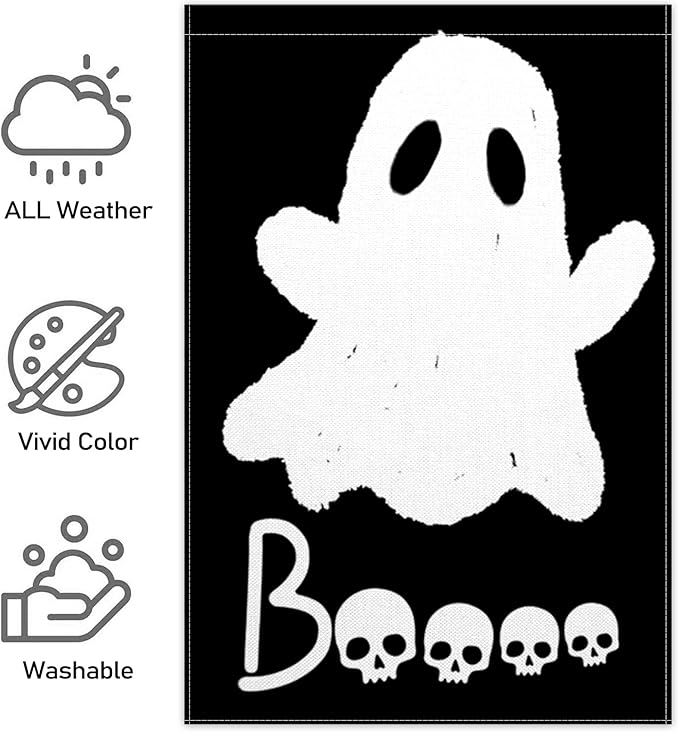 ChloropLastid Halloween Ghost Garden Flag Double Sided 12x18 Inch Scary Boo Black Holiday Yard Flag Small Burlap Outdoor Decorations