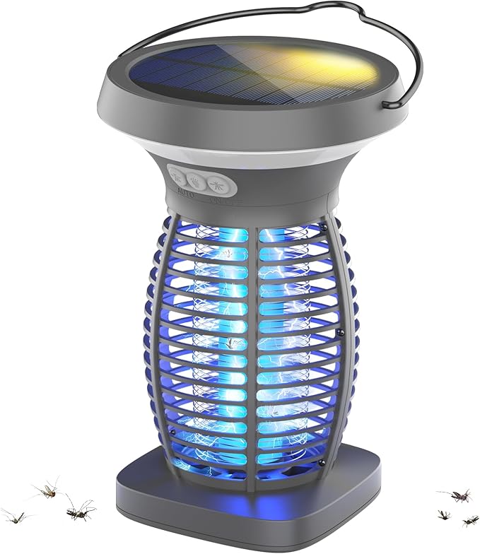 Solar Bug Zapper Outdoor, Mosquito Zapper Outdoor Waterproof Electric Fly Zapper Rechargeable Mosquito Killer with Solar Panel, 4200V Fly Trap Indoor for Home Backyard, Patio, Garden, Camping