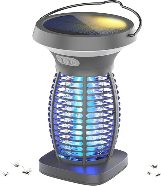 Solar Bug Zapper Outdoor, Mosquito Zapper Outdoor Waterproof Electric Fly Zapper Rechargeable Mosquito Killer with Solar Panel, 4200V Fly Trap Indoor for Home Backyard, Patio, Garden, Camping