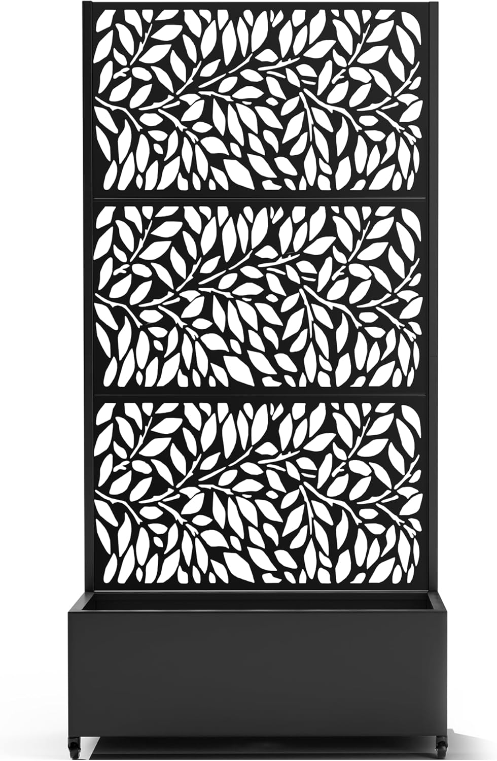 Raised Garden Bed with Trellis and Wheels,73"x35"x16" Metal Raised Garden Bed,Black Flowing Leaf-2 Metal Planter with Climbing Trellis for Vines & Vegetables