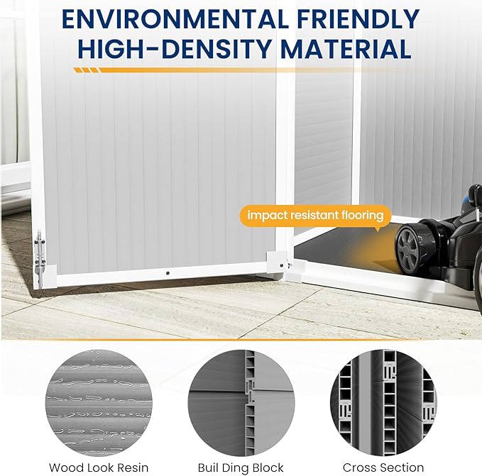 Amopatio 41 Cu Ft Horizontal Outdoor Storage Shed, Resin Trash Can Storage,Resin Shed for Garden Tools, Lawn Mowers, Garbage Cans, Patio Use, Grey