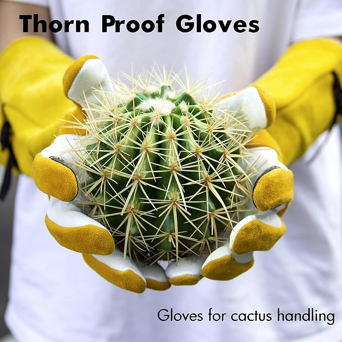 Garden Gloves Women/Men Thorn Proof, Deerskin Suede, 2 Layers Leather Rose Pruning Long Gardening Gloves for Cactus
