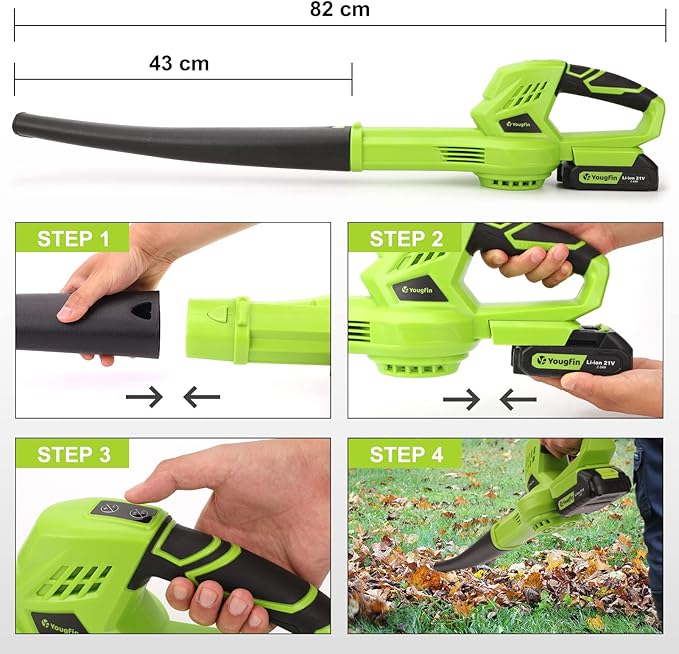 YOUGFIN Leaf Blower Cordless with Battery and Charger, 160CFM Battery Powered Electric Blowers for Lawn Care, 6 Speed Mode Small Rechargeable Leaf Blower Lightweight for Seniors (21V)