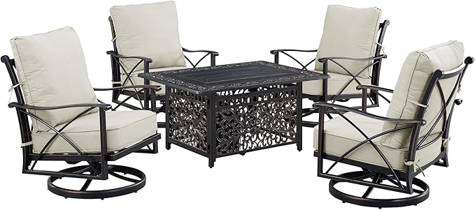 Oakland Living AHRI-4CH-CABOS-LGCU-AC Black Aluminum Patio Fire Table Set with Four Club Chairs, Antique Copper