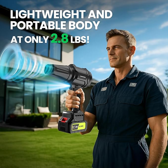 Cordless Leaf Blower, 600000RPM Handheld Leaf Blower with 2 X 4.0Ah Batteries & Charger, Lightweight Leaf Blowers for Patio Cleaning, Lawn Care, Leaves, Dust