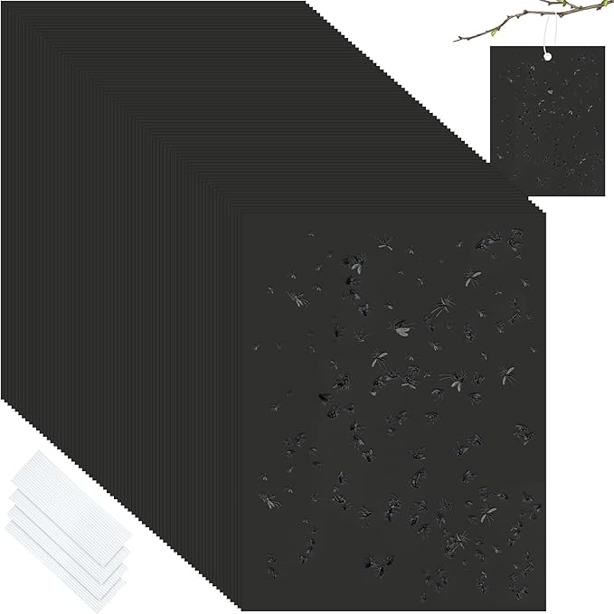 Qualirey 100 Pcs 6 x 8 Inch Sticky Traps for Plant Double Sided Sticky Trap for Gnats with Twist Ties Fly Traps for Fruit Insect Fungus Bugs Indoor Outdoor (Black)