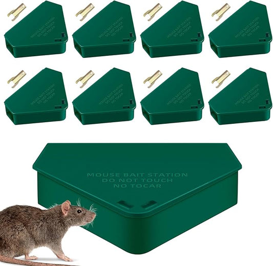 Mouse Bait Station with Keys Indoor Outdoor for Rats Mice Rodents, Reusable Mouse Poisoning Bait Blocks, Friendly for Children & Pets (8, Green 1)