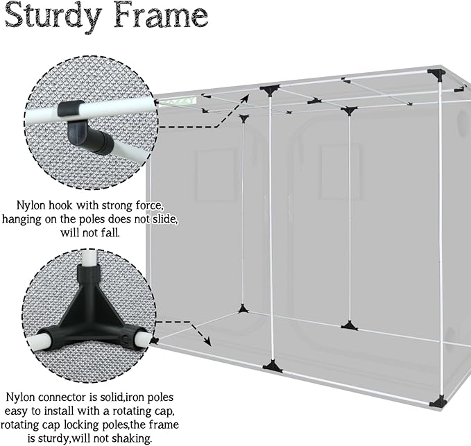 zazzy Grow Tent, 120"x60"x78" Hydroponic Mylar Grow Tent Reflective Garden Growing Dark Room with Observation Window, Removable Floor Tray and Tool Bag for Indoor Plant Growing 10x5