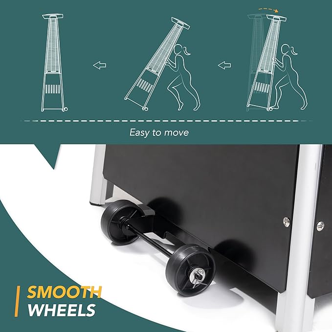 Pamapic Patio Heater with Cover, 48,000 BTU Pyramid Flame Outdoor Heater Quartz Glass Tube Propane