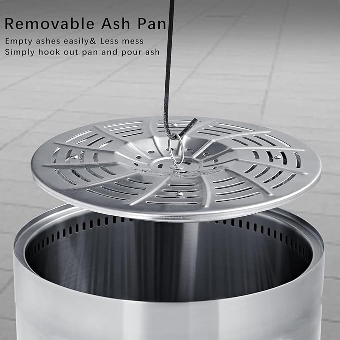 19.5 inch Stainless Steel Smokeless Fire Pit, Outdoor Smokeless Firepit, Wood Burning Fire Pits for Camping, Bonfire, Low Smoke Firepit for Outside (Vertical Hole)