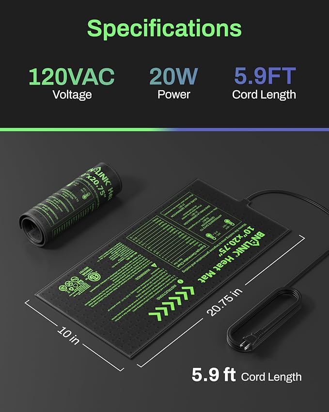 BN-LINK Durable Seedling Heat Mat for Seed Starting 10" x 20.75", 4 Pack Waterproof Warming Mat for Plants Germination, Plant Heating Pad for Indoor Growing, Hydroponic, Greenhouse, ETL Listed