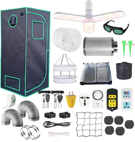 Grow Tent Kit Complete System High Reflective Mylar Indoor Grow Tent Hydroponics Growing Tent with Full Spectrum LED Grow Light Observation Window, Ventilation Fan,Carbon Filter (40"x40"x80")