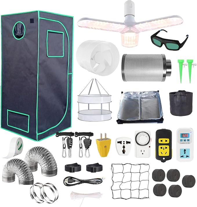 Grow Tent Kit Complete System High Reflective Mylar Indoor Grow Tent Hydroponics Growing Tent with Full Spectrum LED Grow Light Observation Window, Ventilation Fan,Carbon Filter (48"x24"x80")