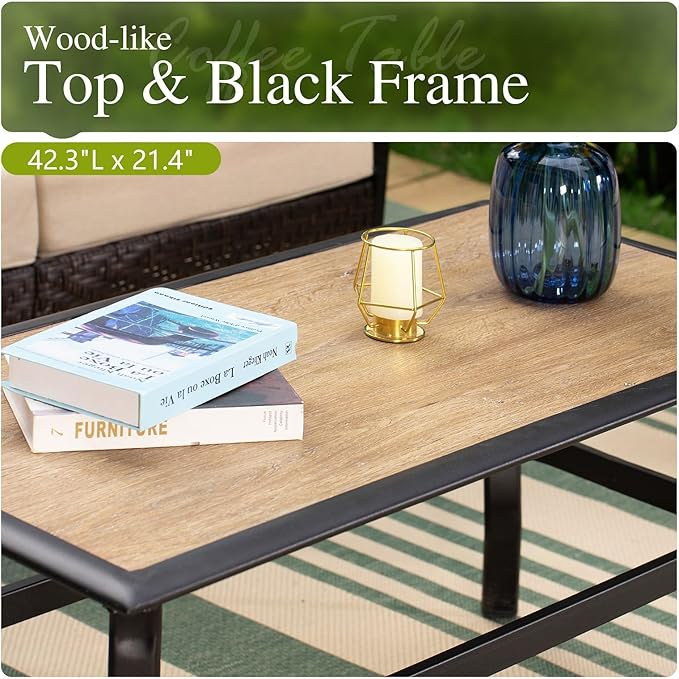 Sophia & William Patio Furniture Set, Outdoor Metal Conversation Set 7 Seats with 3-Seater Sofa, 2 Motion Chairs, 1 Loveseat, 1 Coffee Table for Seating, Lawn Porch Backyard,Beige