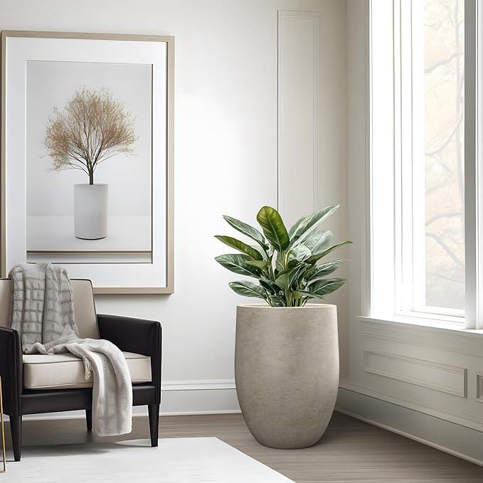 Kante Tall Concrete Planter, 21.7-Inch Height Weathered Concrete Large Indoor Outdoor Plant Pot with Drainage Hole for Patio Garden Home, Modern Decor for Flowers and Tree