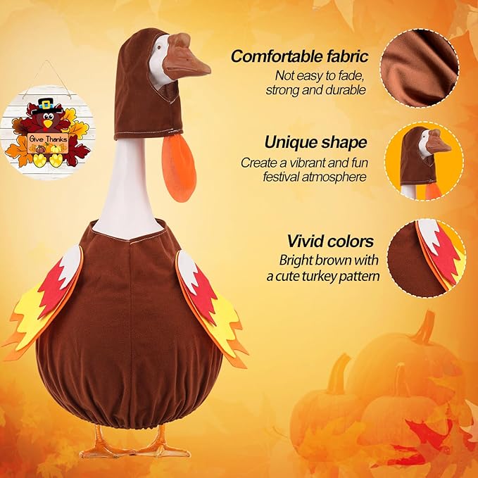 Porch Goose Outfits Turkey with Accessories Yard Garden Lawn Goose Clothes for Plastic Cement Goose Statue 23" H Large Fall Autumn Thanksgiving Porch Goose Costume Set for Patio Outdoor Decoration