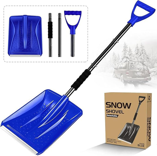 Snow Shovel for Car & Driveway, Upgraded 42.5" Lightweight Aluminum Alloy Shovel, Portable Foldable Snow Shovel for Emergency, Garden, Snow Removal, Heavy Duty Ice Shovel with Ergonomic Handle (Blue)