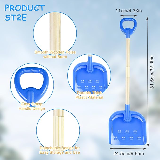 1PCS Kids Snow Shovel, 22"-32" H Detachable Wooden Childs Snow Shovel with Plastic D-Grip Handle and Scoop Winter Children Shovel Blue Toddler Shovels Outdoor Play Snow Gift for Boy Girl Snow Removal