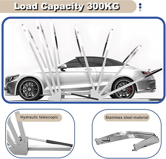 Stainless Steel Grey Carport, Heavy Duty Retractable Car Awning, Foldable Semi-Automatic Durable Shelter, Windproof and Snow-Proof, 600D Heavyweight Oxford Cloth, for Outdoor