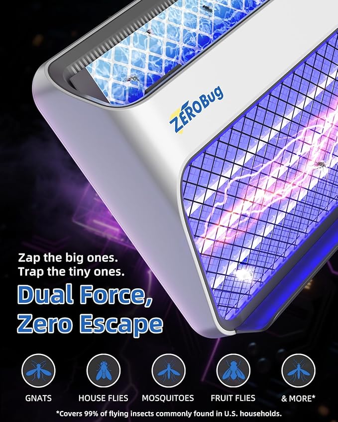 2025 Bug Zapper & Trap Indoor, 5X Catcher Rate Fly Killer, USB-C Powered Electric Mosquito Zapper with Long-Life UV LED, Fruit Fly Trap for Home, Kitchen, Bedroom, 1 Device & 3 Traps