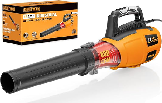 ALLOYMAN 13AMP Corded Electric Leaf Blower, 800CFM 140MPH Powerful Plug-in Blower, Lightweight & Portable Electric Leaf Blower for Lawn Care, Patio Cleaning, Yard Dust & Fallen Leaves